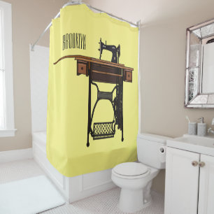 Sewing machine cartoon illustration  shower curtain