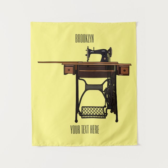 Sewing machine cartoon illustration  tapestry (Front)