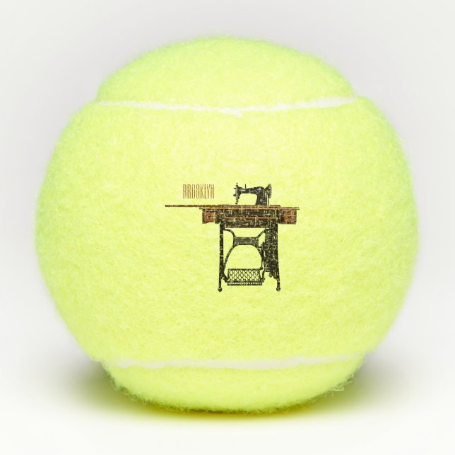 Sewing machine cartoon illustration  tennis balls (Front)