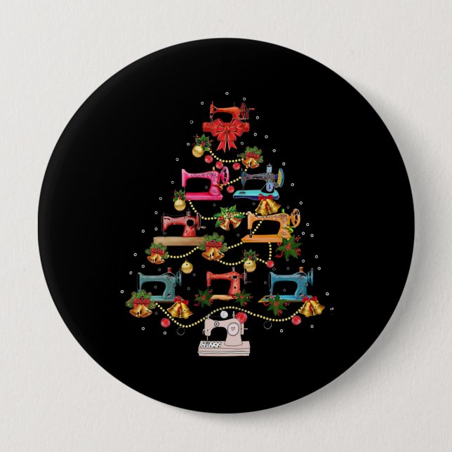 Sewing Machine Christmas Tree 10 Cm Round Badge (Front)