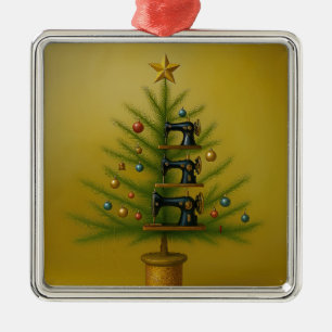 Sewing machine Christmas tree Happy Crafty Xmas Metal Tree Decoration
