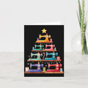 Sewing Machine Christmas Tree Lights Santa Hat Xma Card