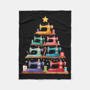 Sewing Machine Christmas Tree Lights Santa Hat Xma Fleece Blanket