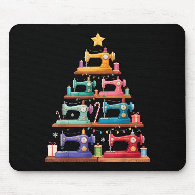 Sewing Machine Christmas Tree Lights Santa Hat Xma Mouse Mat (Front)