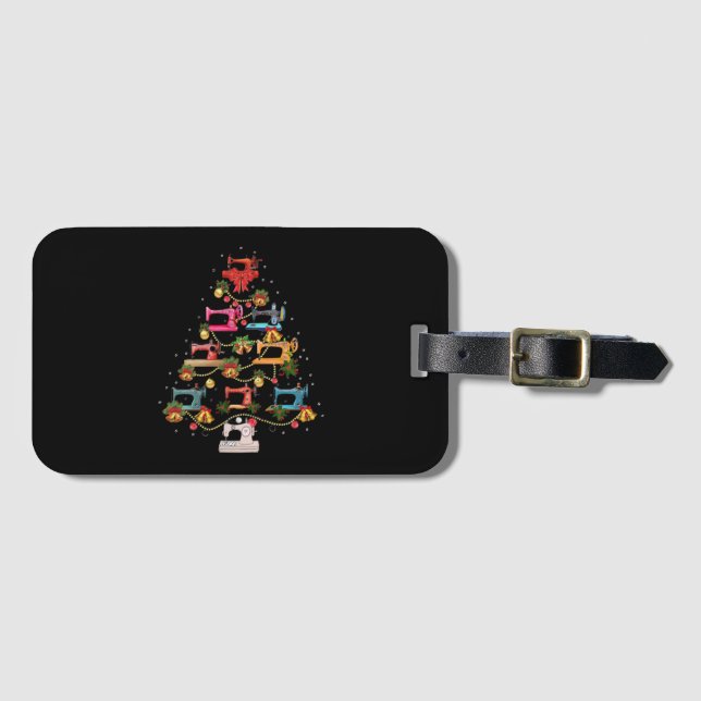 Sewing Machine Christmas Tree Luggage Tag (Front Horizontal)