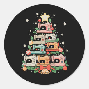 Sewing Machine Christmas Tree Stitch Knit Sew Xmas Classic Round Sticker