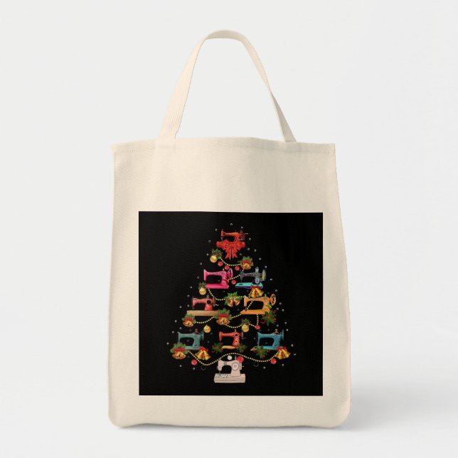 Sewing Machine Christmas Tree Tote Bag (Front)