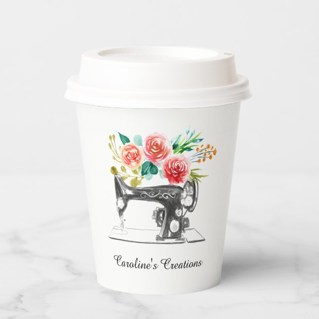 Sewing Machine Dressmaker Black White Business Paper Cups (Front)