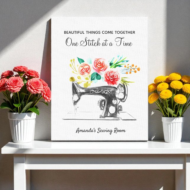 Sewing Machine Dressmaker Black White Quote Canvas Print (Creator Uploaded)