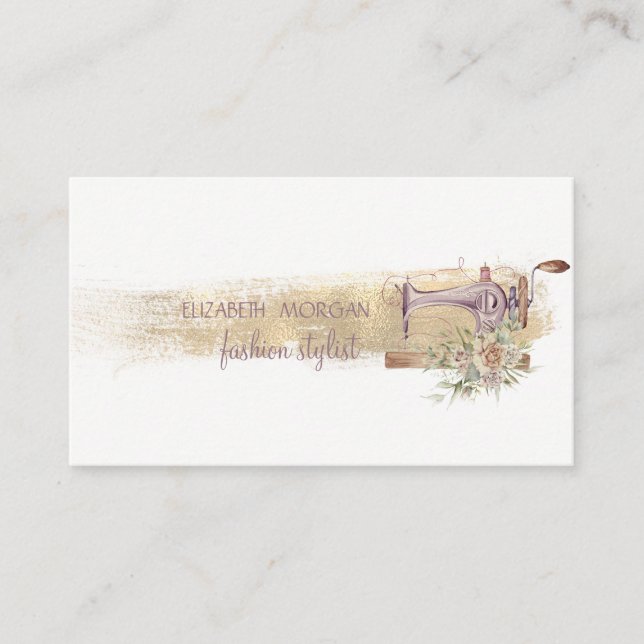 Sewing Machine Faux Gold Foil Brush Stroke,White Business Card (Front)