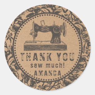 Sewing Machine Floral Kraft Paper Classic Round Sticker
