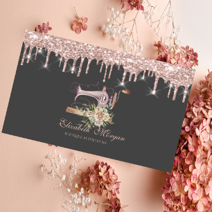 Sewing Machine Flowers Rose Gold Drips Bakery   Business Card