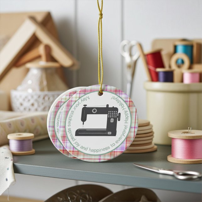 Sewing Machine for Quilters and Seamsters, Plaid Ceramic Tree Decoration (Creator Uploaded)