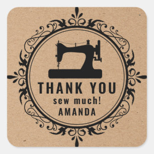 Sewing Machine Frame Kraft Paper Square Sticker