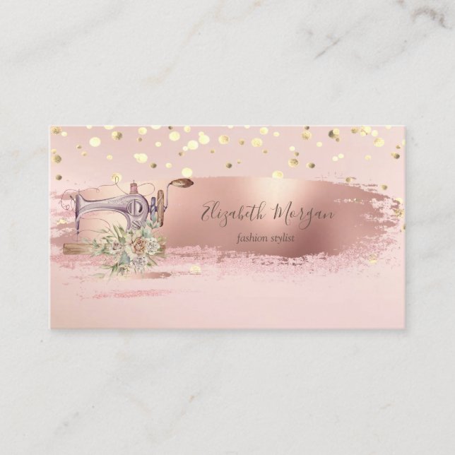 Sewing Machine Gold Confetti, Brush Stroke  Business Card (Front)