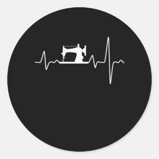 Sewing Machine Heartbeat Quilt Quilting Crafting G Classic Round Sticker