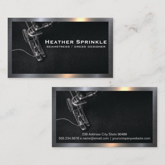Sewing Machine | Metallic Border Business Card (Front/Back)