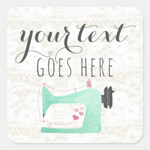 Sewing Machine on Shabby Chic Lace & Burlap Square Sticker