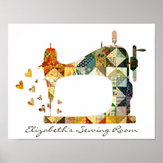 Sewing Machine Patchwork Quilt Poster