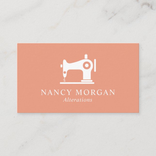 Sewing Machine Peach Pink Business Card (Front)