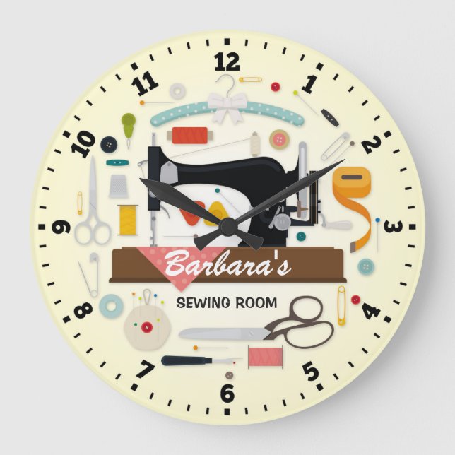 Sewing Machine Personalizable Wall Clock (Front)
