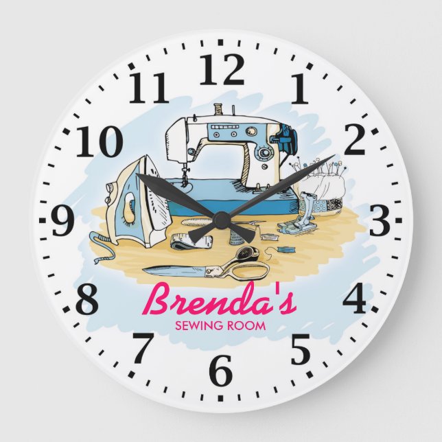Sewing Machine Personalizable Wall Clock (Front)
