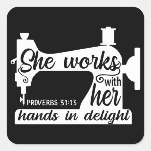 Sewing Machine Quilting Crocheting Faith Jesus God Square Sticker