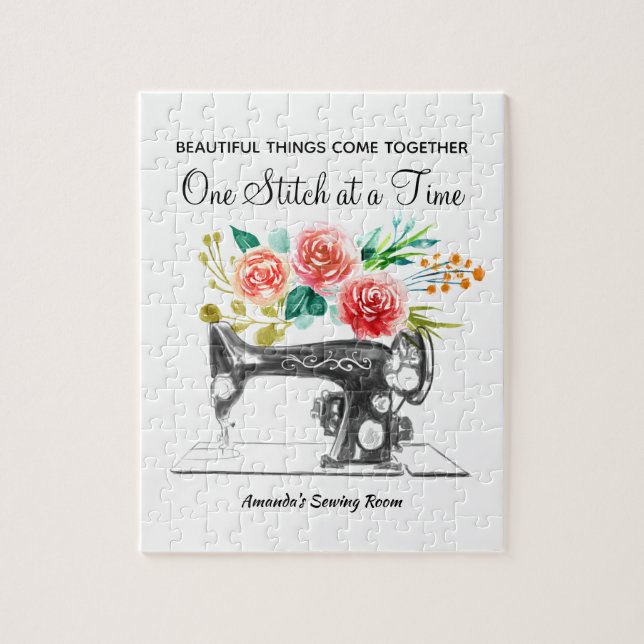 Sewing Machine Quote Tailor Black White Puzzle (Vertical)