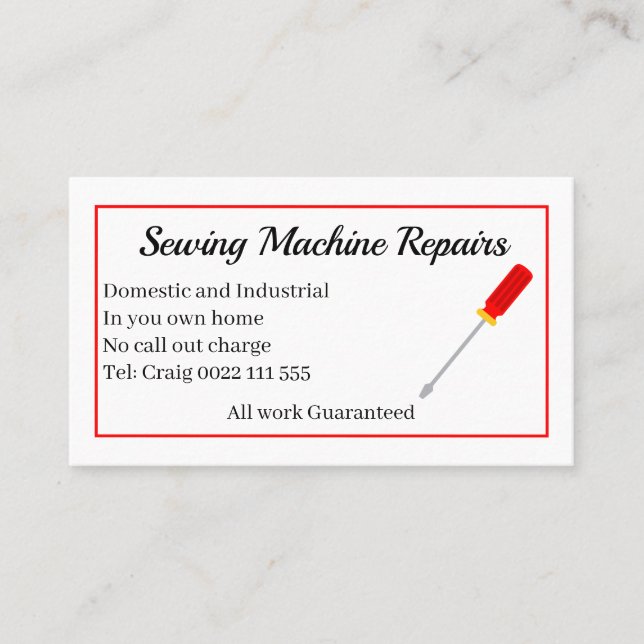 Sewing Machine Repairs Business Card (Front)