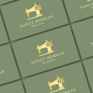 Sewing Machine Sage Green And Gold Business Card