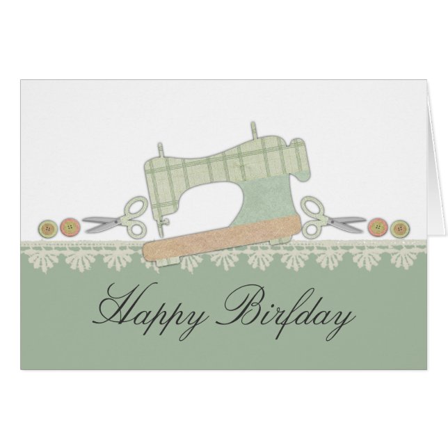 Sewing machine scissors button lace gift card (Front Horizontal)