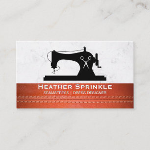 Sewing Machine   Scissors   Stitched Leather Business Card