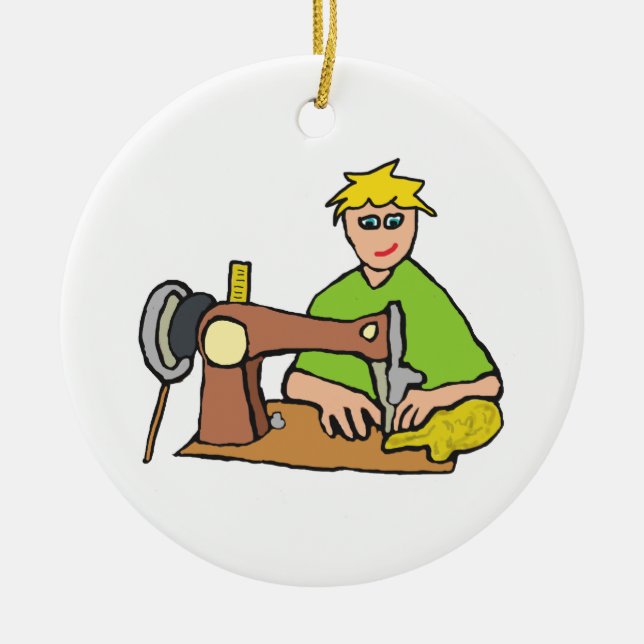 Sewing Machine Seamstress Ceramic Tree Decoration (Front)