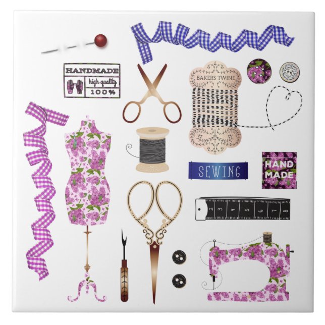 Sewing machine seamstress quilting sewing tile (Front)