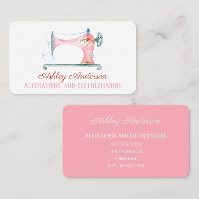 Sewing Machine Seamstress Watercolor Business Card (Front/Back)