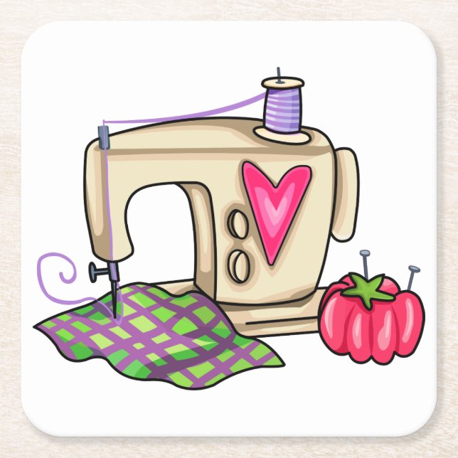 Sewing Machine Square Paper Coaster (Front)