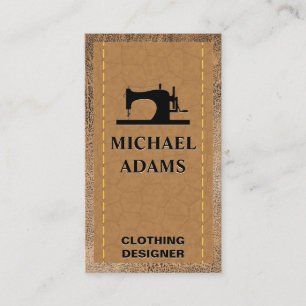 Sewing Machine   Stitched   Brown Leather Business Card