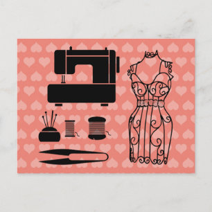 Sewing Machine Thread Dressmaker Pink Pattern Postcard