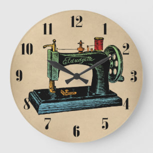 Sewing Machine Vintage Illustration Large Clock