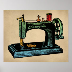 Sewing Machine Vintage Illustration Poster