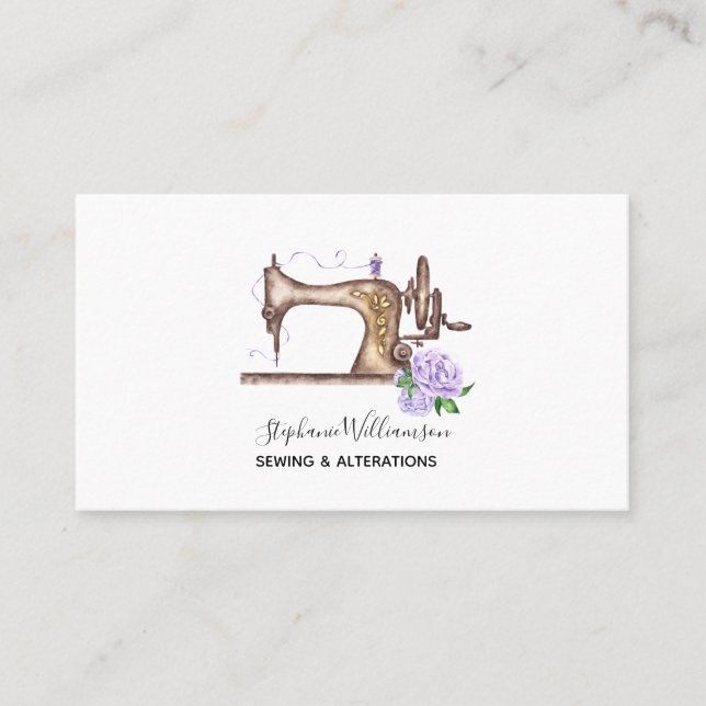 Sewing Machine  Watercolor Tailor  Business Card (Front)