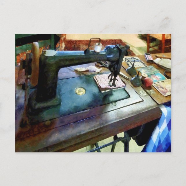 Sewing Machine With Sissors Postcard (Front)