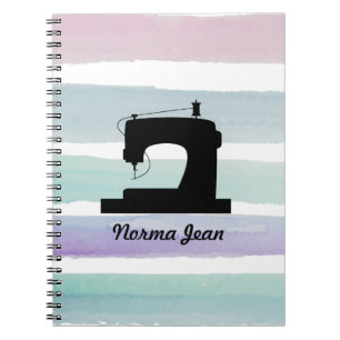 Sewing Machine / Your Name Watercolor Striped Notebook