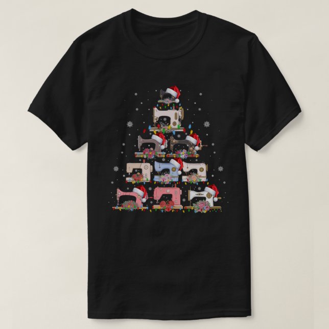 Sewing Machines Christmas Tree Funny Sewing Lover  T-Shirt (Design Front)