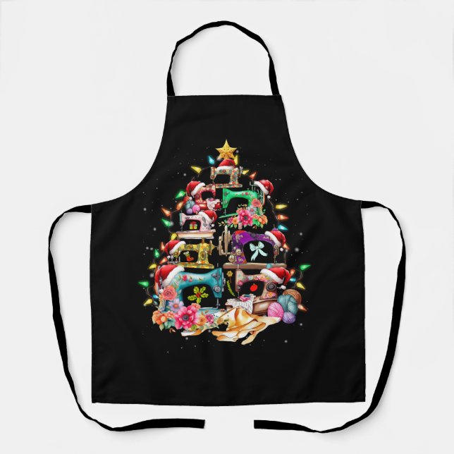Sewing Machines Christmas Tree Quilt Sewing Lovers Apron (Front)