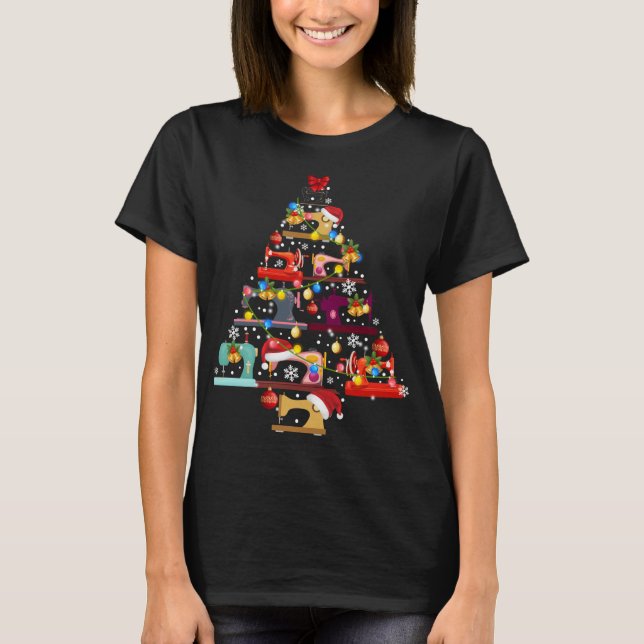 Sewing Machines Christmas Tree Quilt Sewing Lovers T-Shirt (Front)