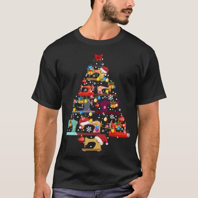 Sewing Machines Christmas Tree Quilt Sewing Lovers T-Shirt (Front)