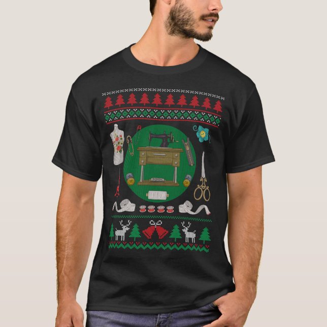 Sewing Machines Quilting Equipment Ugly Xmas Sweat T-Shirt (Front)