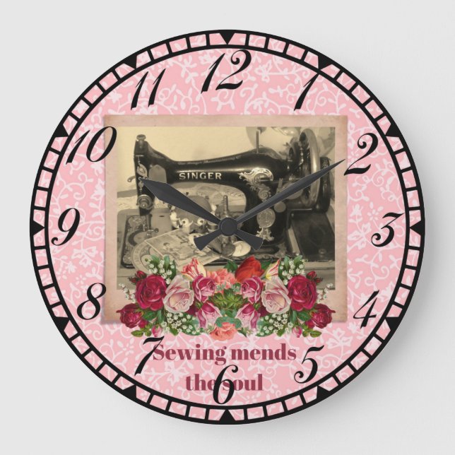 Sewing Mends the Soul Vintage Machine Clock (Front)