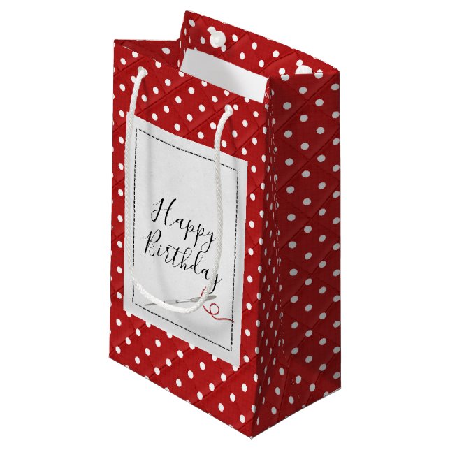 Sewing Needle Birthday Polka Dots Small Gift Bag (Front Angled)